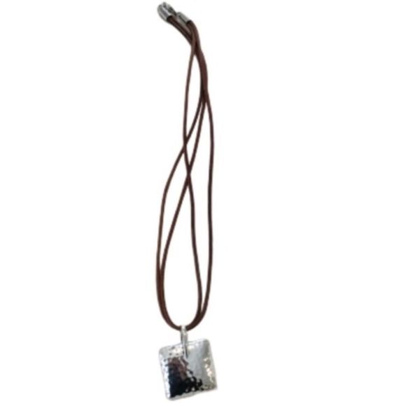 SILPADA Sterling Silver Square Hammered Puffed Pendant On Leather Necklace - Picture 6 of 9